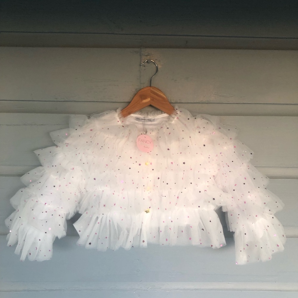 fancy shmancy baby white tulle jacket with pink stars BNWT SZ7